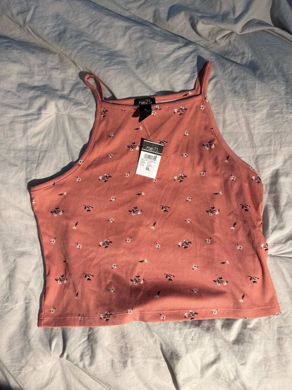 Rue21 Dusty Rose Floral Ribbed Bandeau Tank